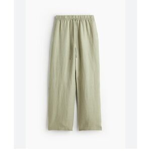 H&M Linen‎ Blend Wide Leg Cropped Pants Elastic Waist Drawstring Green Size M